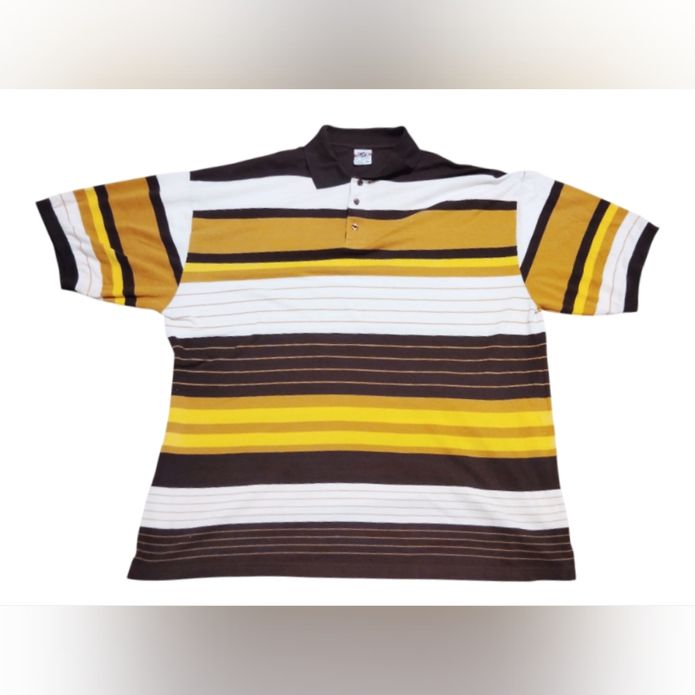 Old Skool Urban Wear Men's Polo Shirt Size 4XL Yellow Brown White Striped VTG